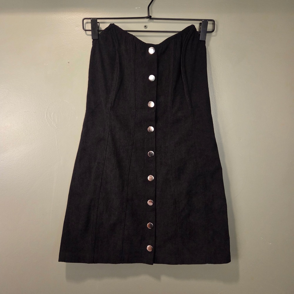 NEW Urban Outfitters Cali Corduroy Corset Strapless Mini Dress‎ Size M Black